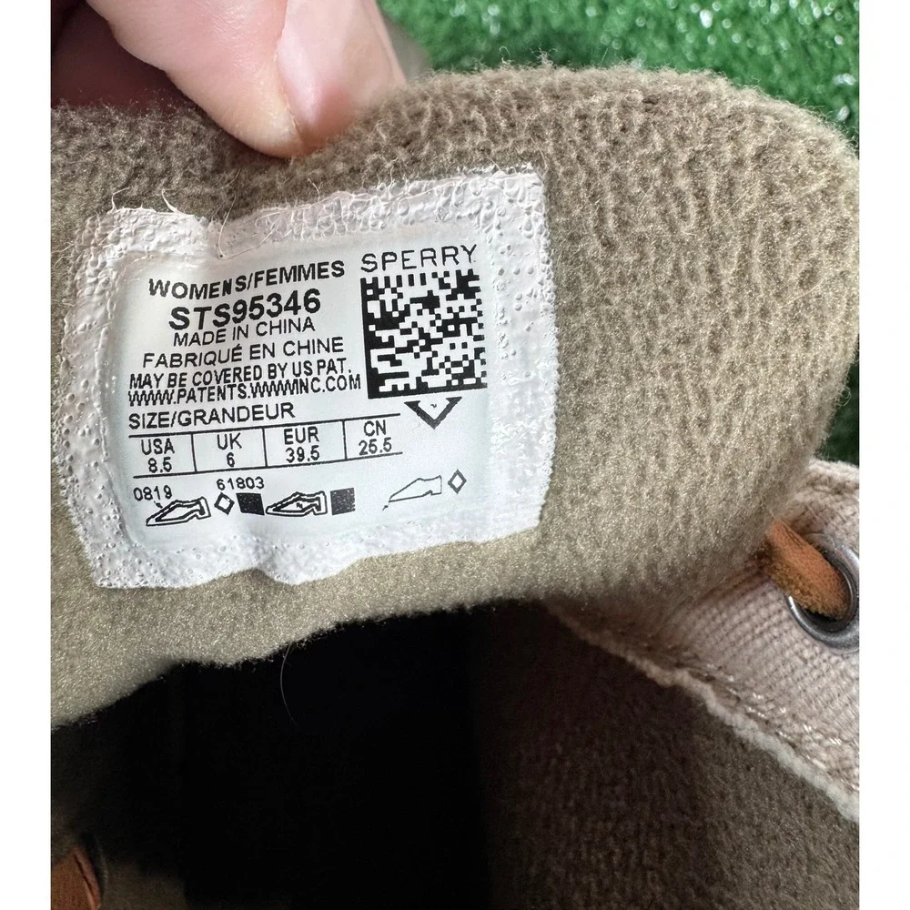 Sperry‎ Saltwater Duck Boots Womens 8.5 Olive Green Beige Canvas Coral STS95346